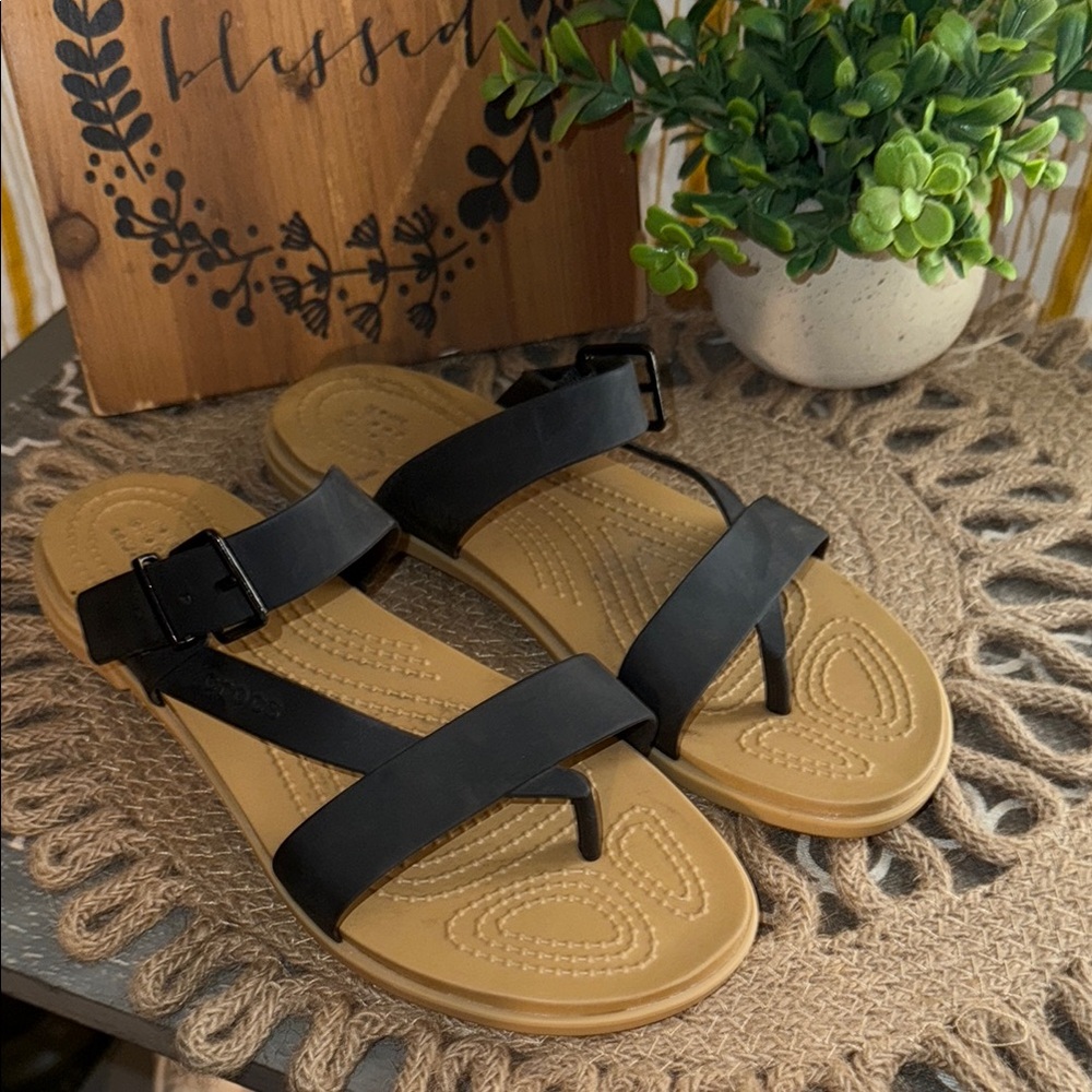 CROCS Black and Tan Women's Sandals